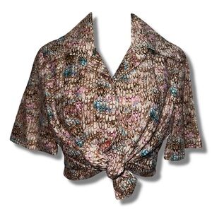 Vintage Shimmery Button Down Cropped Shirt